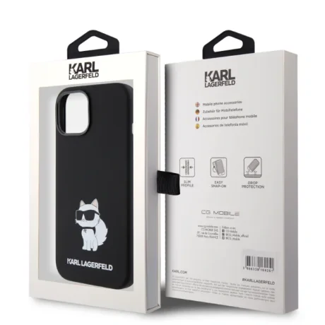 Husa Karl Lagerfeld Liquid Silicone Choupette NFT pentru iPhone 15 Black