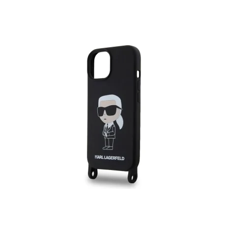 Husa Karl Lagerfeld Liquid Silicone Crossbody Ikonik pentru Phone 15 Pro Black