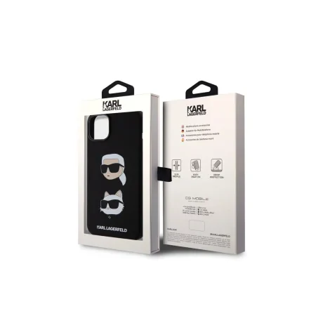 Husa Karl Lagerfeld Liquid Silicone Karl and Choupette Heads pentru Phone 15 Negru