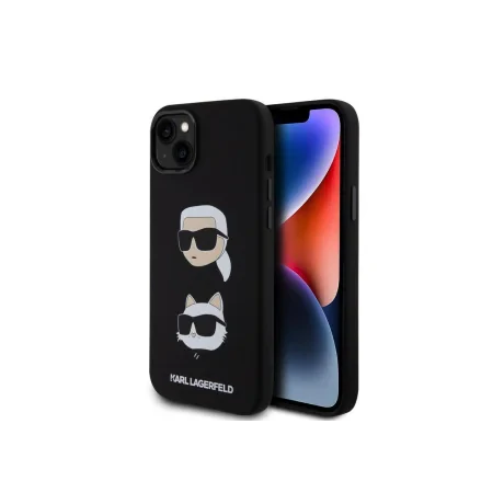 Husa Karl Lagerfeld Liquid Silicone Karl and Choupette Heads pentru Phone 15 Negru