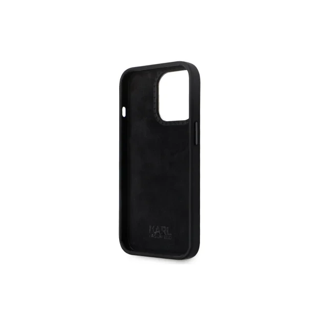 Husa Karl Lagerfeld Liquid Silicone Metal Ikonik pentru iPhone 15 Black