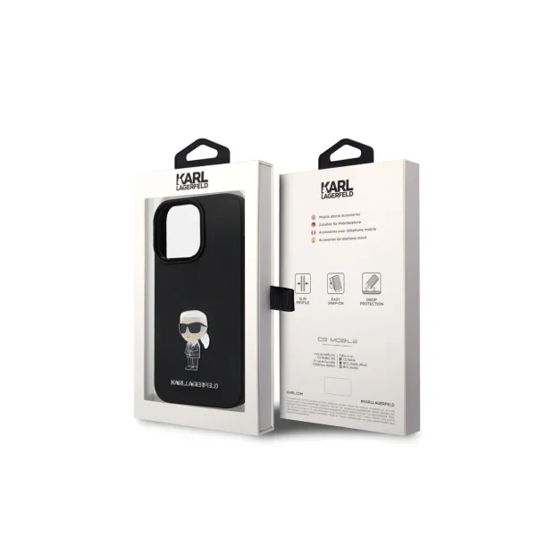 Husa Karl Lagerfeld Liquid Silicone Metal Ikonik pentru iPhone 15 Black