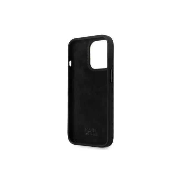 Husa Karl Lagerfeld Liquid Silicone Metal Ikonik pentru iPhone 15 Pro Max Black