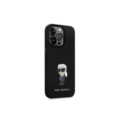 Husa Karl Lagerfeld Liquid Silicone Metal Ikonik pentru iPhone 15 Pro Max Black