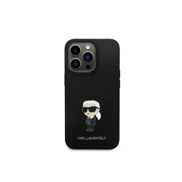 Husa Karl Lagerfeld Liquid Silicone Metal Ikonik pentru iPhone 15 Pro Max Black