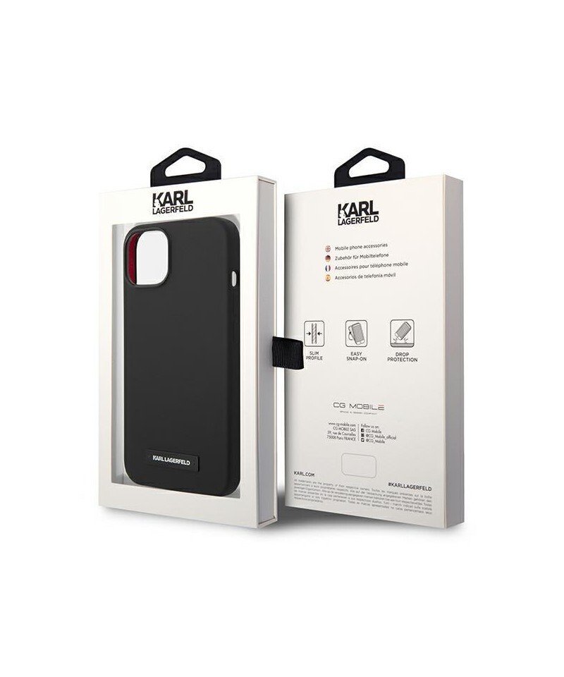 Husa Karl Lagerfeld Liquid Silicone Plaque MagSafe pentru iPhone 15 Black thumb