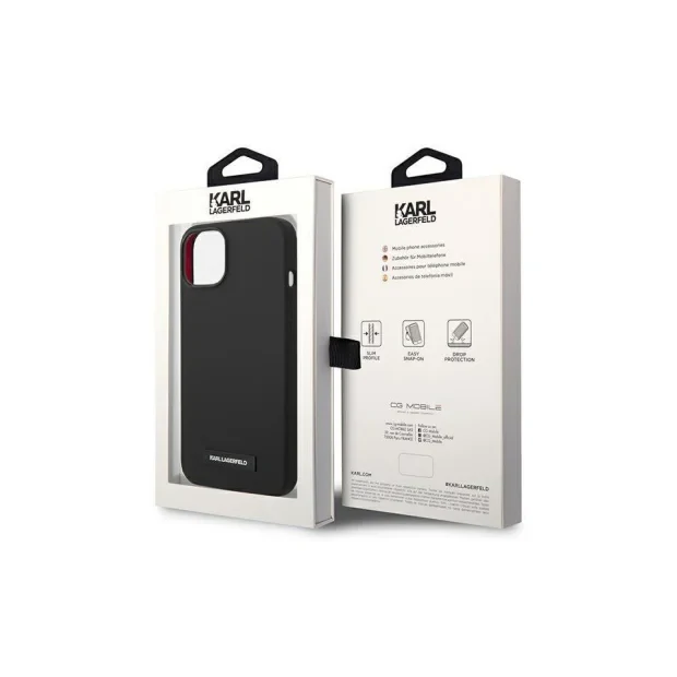 Husa Karl Lagerfeld Liquid Silicone Plaque MagSafe pentru iPhone 15 Black