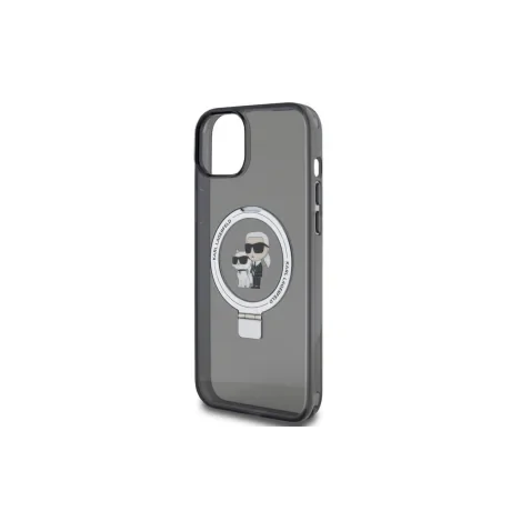 Husa Karl Lagerfeld Ringstand Karl and Choupette MagSafe pentru iPhone 15 Plus Black