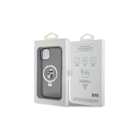 Husa Karl Lagerfeld Ringstand Karl and Choupette MagSafe pentru iPhone 15 Plus Black