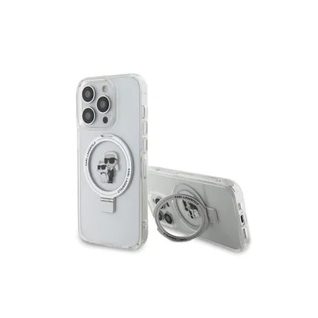Husa Karl Lagerfeld Ringstand Karl and Choupette MagSafe pentru iPhone 15 Pro Max White