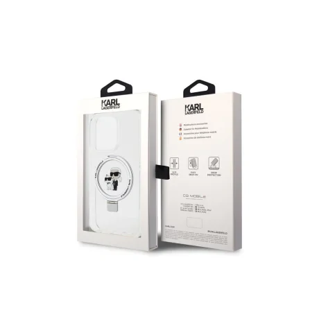Husa Karl Lagerfeld Ringstand Karl and Choupette MagSafe pentru iPhone 15 Pro Max White