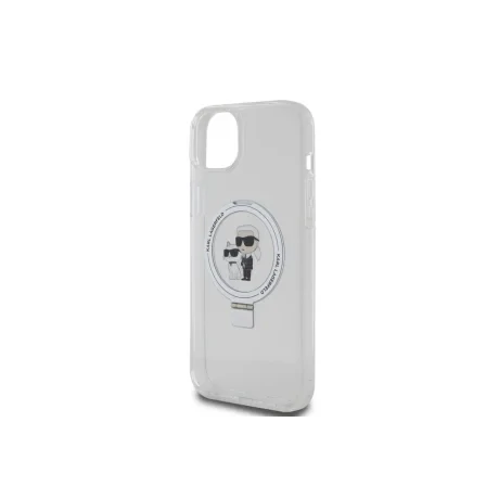 Husa Karl Lagerfeld Ringstand Karl and Choupette MagSafe pentru iPhone 15 White