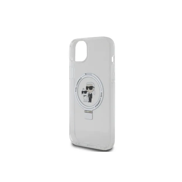 Husa Karl Lagerfeld Ringstand Karl and Choupette MagSafe pentru iPhone 15 White