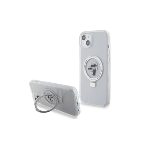Husa Karl Lagerfeld Ringstand Karl and Choupette MagSafe pentru Phone 15 Plus White