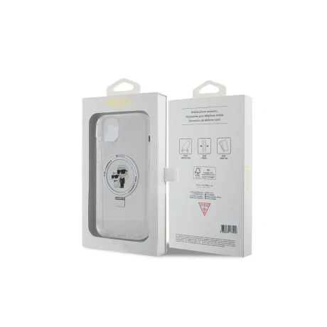 Husa Karl Lagerfeld Ringstand Karl and Choupette MagSafe pentru Phone 15 Plus White