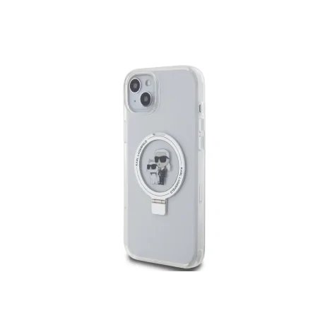 Husa Karl Lagerfeld Ringstand Karl and Choupette MagSafe pentru Phone 15 Plus White