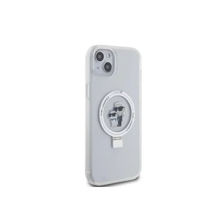 Husa Karl Lagerfeld Ringstand Karl and Choupette MagSafe pentru Phone 15 Plus White