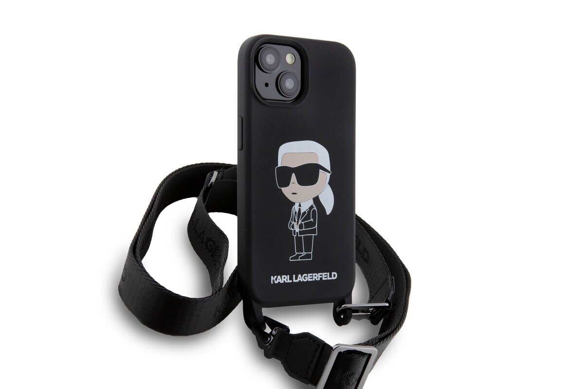 Husa Karl Lagerfeld Liquid Silicone Crossbody Ikonik pentru iPhone 15 Black thumb