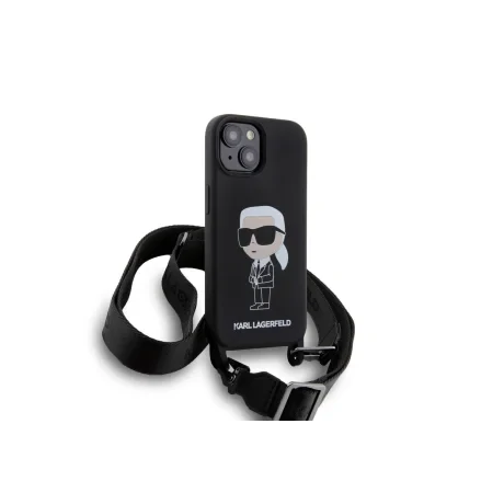 Husa Karl Lagerfeld Liquid Silicone Crossbody Ikonik pentru iPhone 15 Black