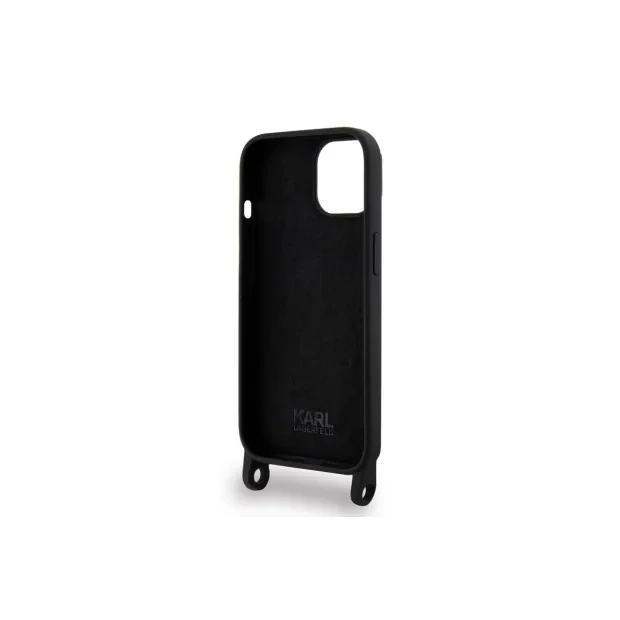 Husa Karl Lagerfeld Liquid Silicone Crossbody Ikonik pentru iPhone 15 Black