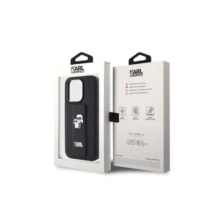 Husa Karl Lagerfeld Saffiano Grip Stand Metal Logo pentru iPhone 15 Black
