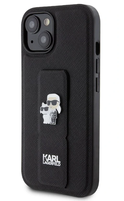 Husa Karl Lagerfeld Saffiano Grip Stand Metal Logo pentru iPhone 15 Black thumb