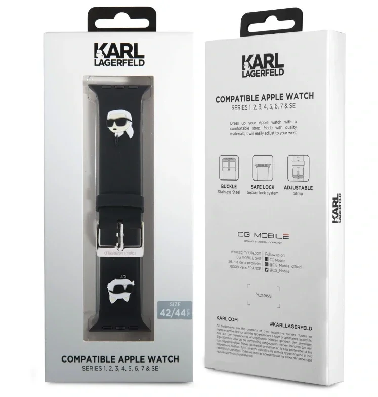 Curea de ceas Karl Lagerfeld Karl and Choupette Head NFT pentru Apple Watch 42/44 Black