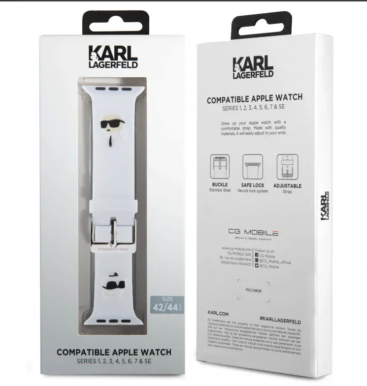 Curea de ceas Karl Lagerfeld Karl and Choupette Head NFT pentru Apple Watch 42/44 White