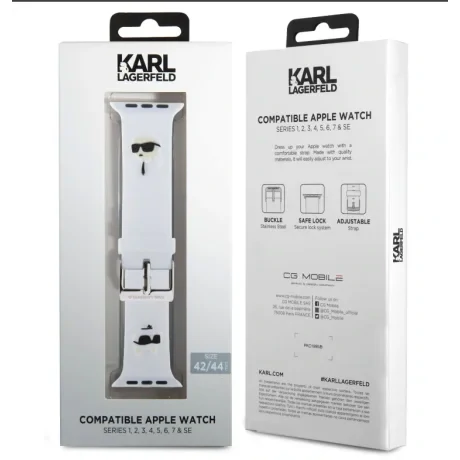 Curea de ceas Karl Lagerfeld Karl and Choupette Head NFT pentru Apple Watch 42/44 White
