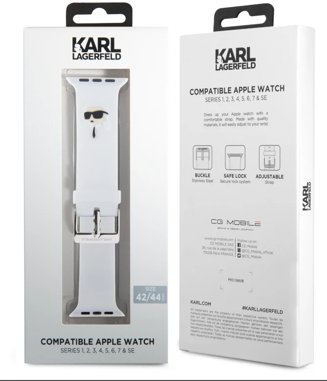 Curea de ceas Karl Lagerfeld Karl Head NFT pentru Apple Watch 42/44 White thumb
