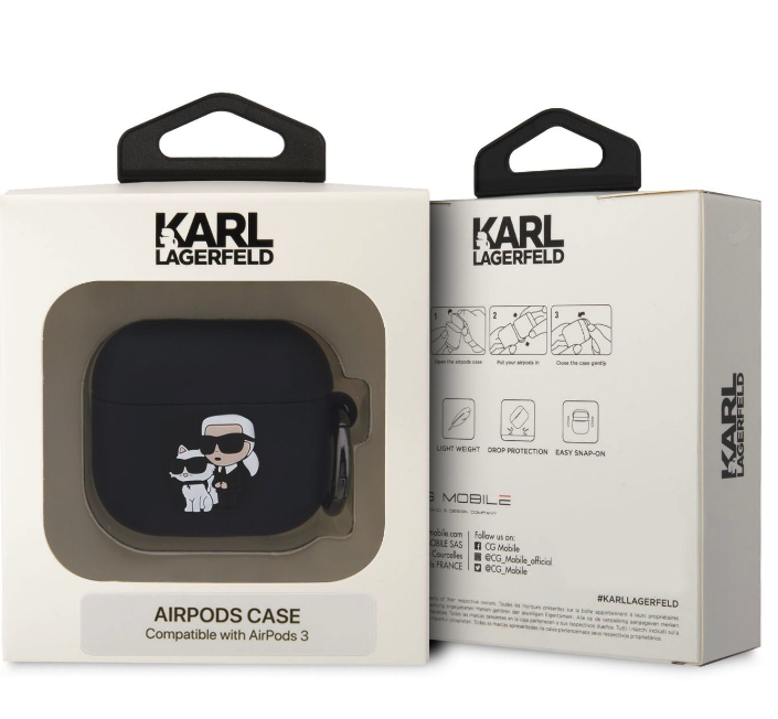 Husa Karl Lagerfeld 3D Logo NFT Karl and Choupette Silicon pentru AirPods 3 Black thumb