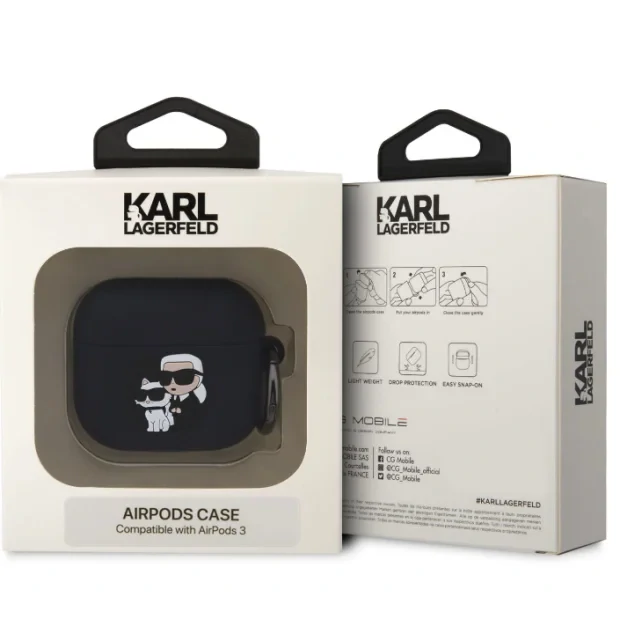 Husa Karl Lagerfeld 3D Logo NFT Karl and Choupette Silicon pentru AirPods 3 Black