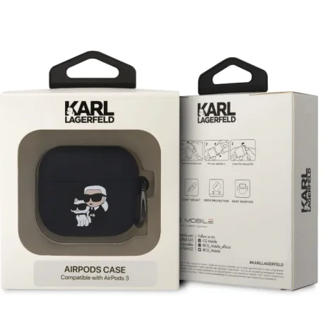 Husa  Karl Lagerfeld 3D Logo NFT Karl and Choupette Silicon pentru  AirPods Pro Black