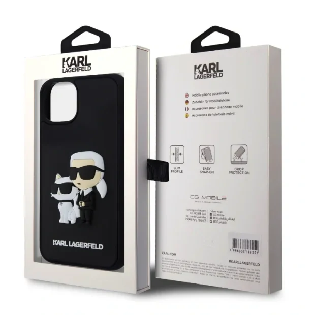 Husa Karl Lagerfeld 3D Rubber Karl and Choupette pentru iPhone 12/12 Pro Black