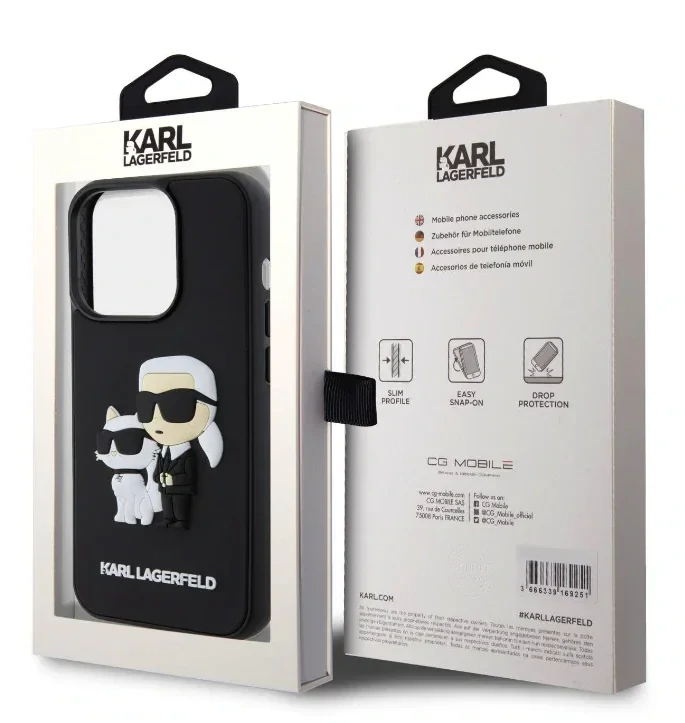 Husa Karl Lagerfeld 3D Rubber Karl and Choupette pentru iPhone 13 Pro Black