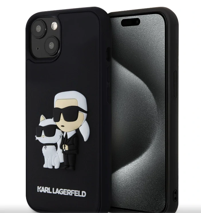 Husa Karl Lagerfeld 3D Rubber Karl and Choupette pentru iPhone 14 Black thumb