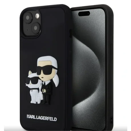 Husa Karl Lagerfeld 3D Rubber Karl and Choupette pentru iPhone 14 Black