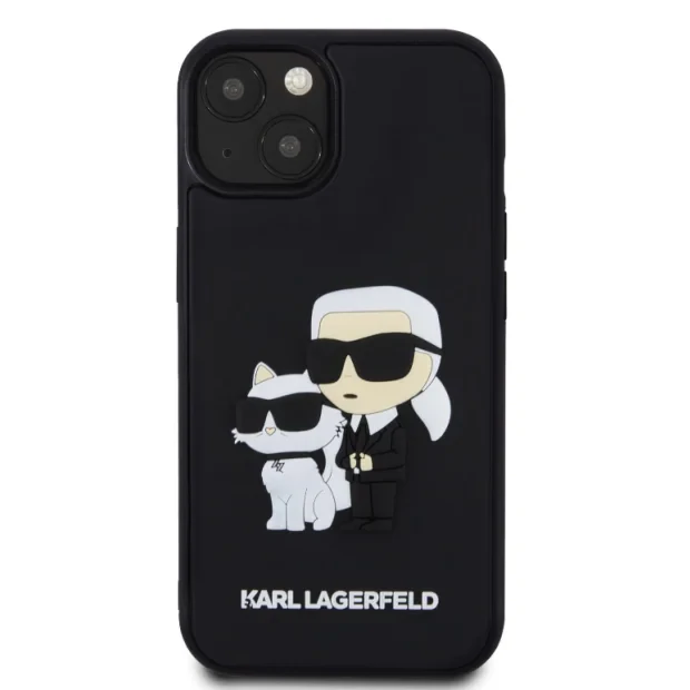 Husa Karl Lagerfeld 3D Rubber Karl and Choupette pentru iPhone 15 Negru