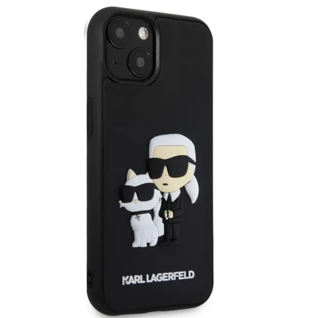 Husa Karl Lagerfeld 3D Rubber Karl and Choupette pentru iPhone 15 Negru