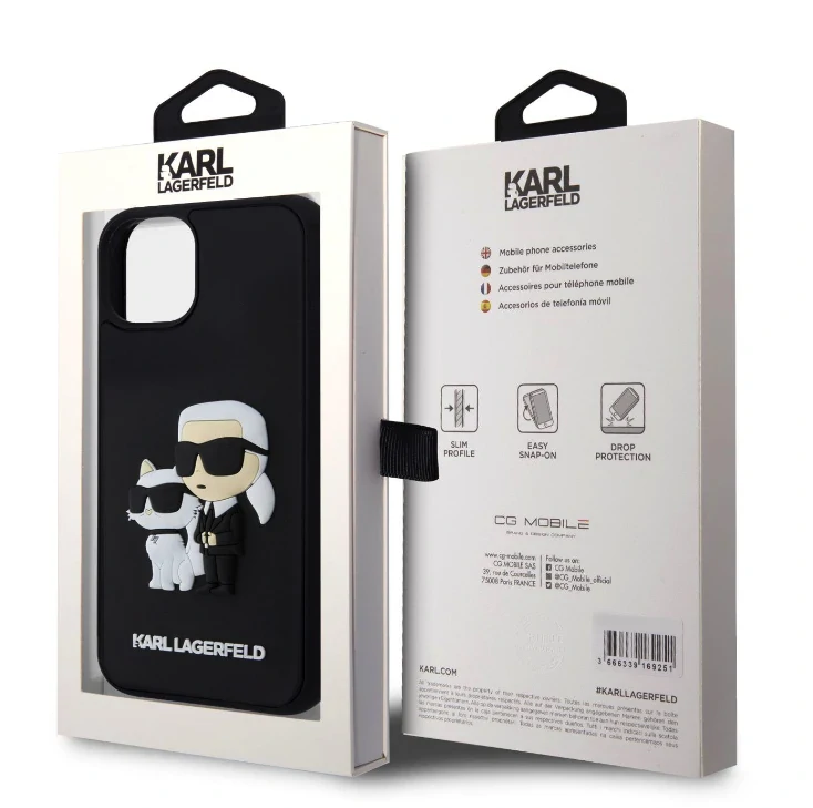 Husa Karl Lagerfeld 3D Rubber Karl and Choupette pentru iPhone 15 Negru thumb