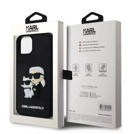 Husa Karl Lagerfeld 3D Rubber Karl and Choupette pentru iPhone 15 Negru