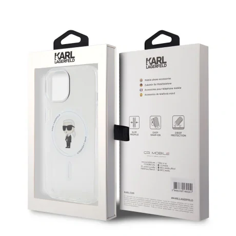 Husa Karl Lagerfeld IML Ikonik MagSafe pentru iPhone 15 Transparent