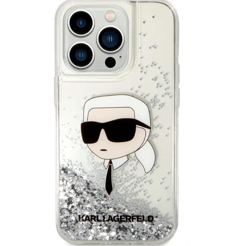 Husa Karl Lagerfeld Liquid Glitter Karl Head iPhone 15 Pro Max Silver thumb