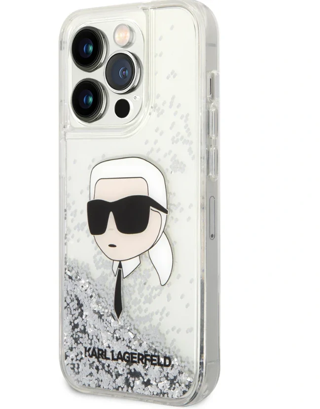 Husa Karl Lagerfeld Liquid Glitter Karl Head pentru iPhone 15 Pro Silver thumb