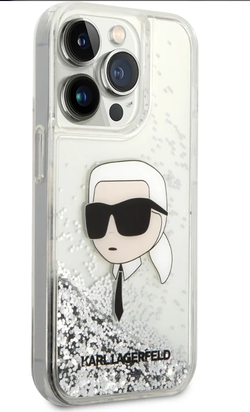 Husa Karl Lagerfeld Liquid Glitter Karl Head pentru iPhone 15 Pro Silver thumb