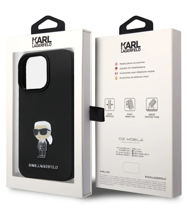 Husa Karl Lagerfeld Liquid Silicone Metal Ikonik pentru Phone 15 Pro Black