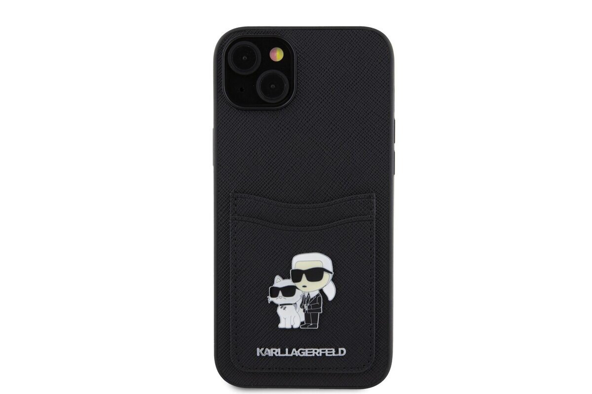 Husa Karl Lagerfeld PU Saffiano Card Slot Metal Karl and Choupette pentru iPhone 15 Black thumb
