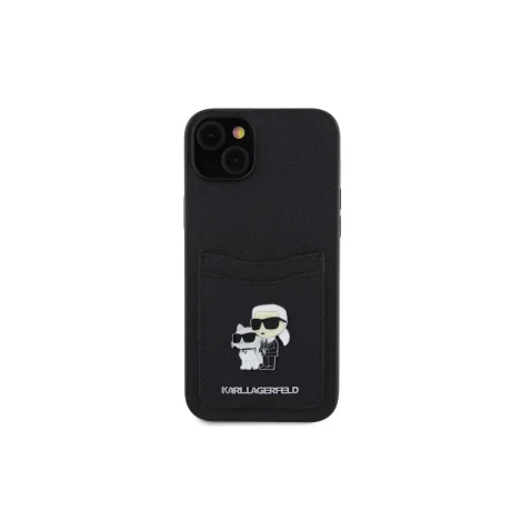 Husa Karl Lagerfeld PU Saffiano Card Slot Metal Karl and Choupette pentru iPhone 15 Black
