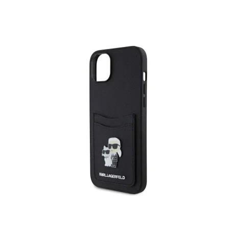 Husa Karl Lagerfeld PU Saffiano Card Slot Metal Karl and Choupette pentru iPhone 15 Black