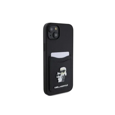 Husa Karl Lagerfeld PU Saffiano Card Slot Metal Karl and Choupette pentru iPhone 15 Black